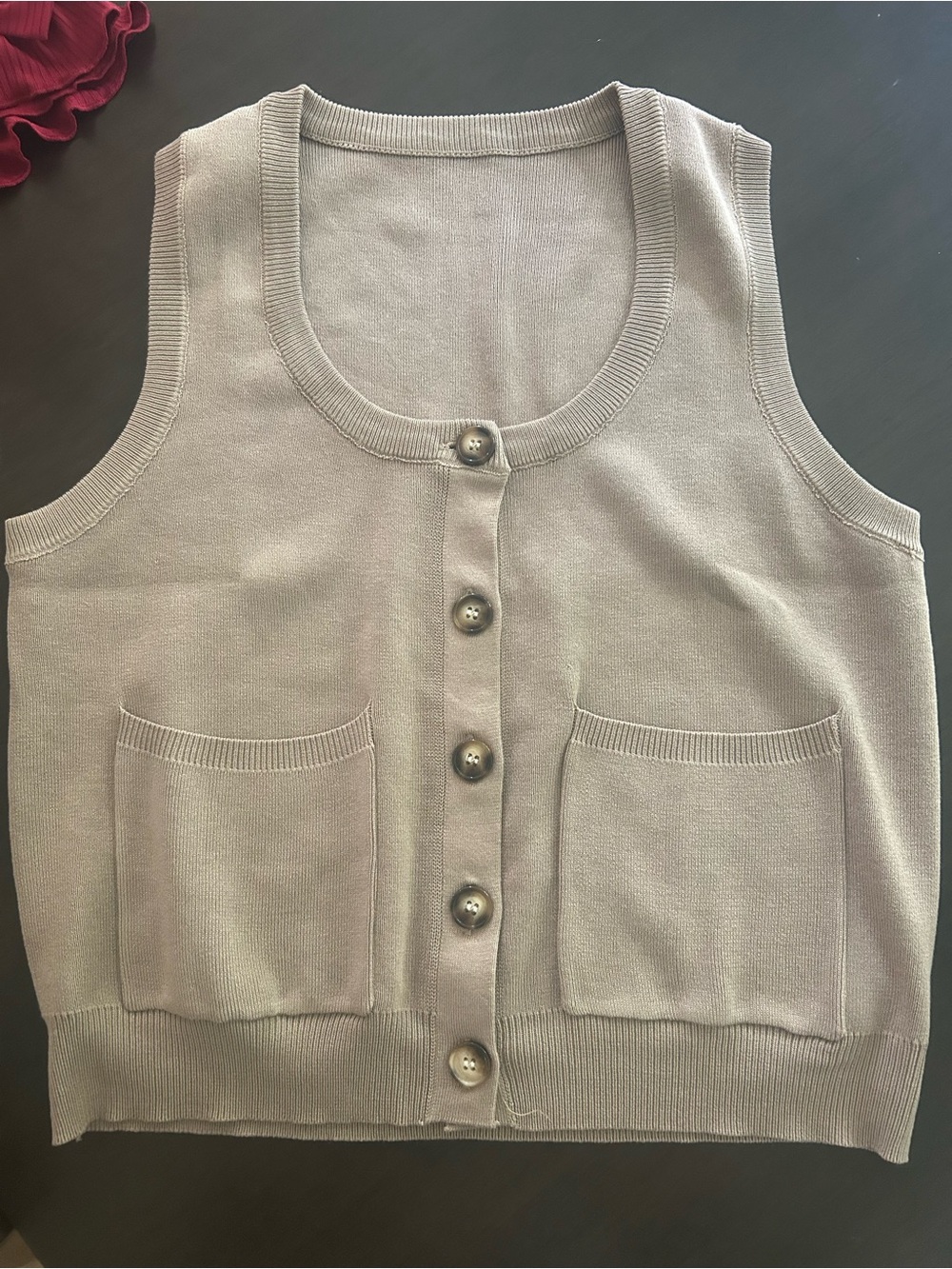 Women’s Sleeveless Button Front Knit Vest - Taupe